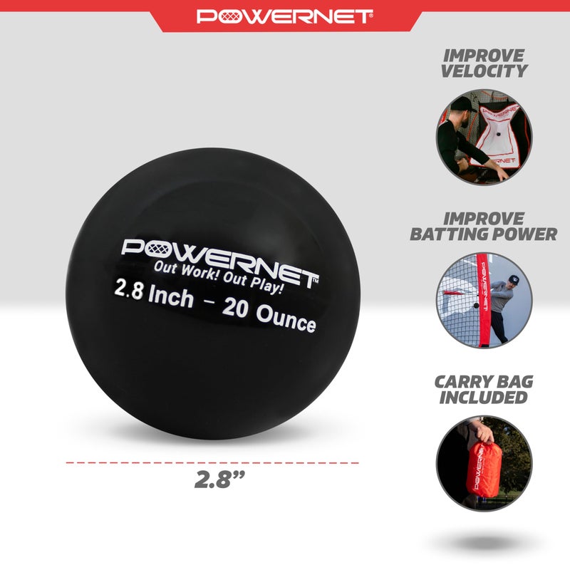 PowerNet Weighted Baseballs for Hitting Training, Baseball Training Equipment for Throwing & Batting, Build Muscle & Strength, 6 Balls 2.8" (20 Oz - Black) - Image 3